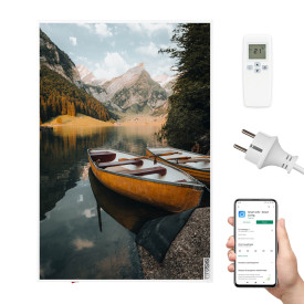 Panelowy grzejnik 580W na podczerwień z nadrukiem Jezioro + termostat WiFi
